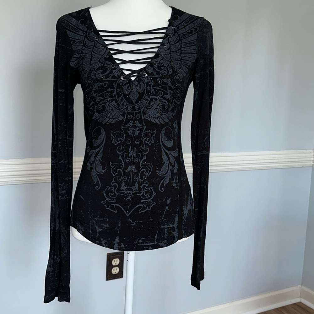 Affliction brand black long sleeve top